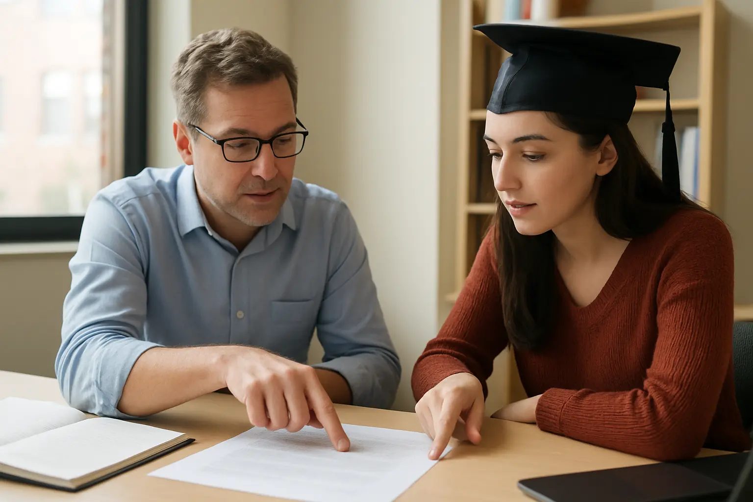 Giảng viên hướng dẫn và học viên trao đổi về bản thảo in